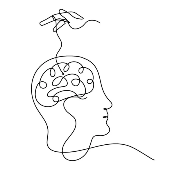 เงาสมองและม อเป นเส นวาดบนพ นหล ขาว — ภาพเวกเตอร์สต็อก