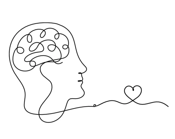Homme Silhouette Cerveau Coeur Comme Dessin Ligne Sur Fond Blanc — Image vectorielle