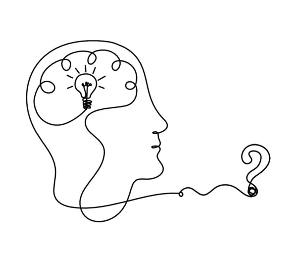 Hombre Silueta Cerebro Signo Interrogación Como Dibujo Línea Sobre Fondo — Archivo Imágenes Vectoriales