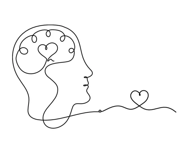 Homme Silhouette Cerveau Coeur Comme Dessin Ligne Sur Fond Blanc — Image vectorielle