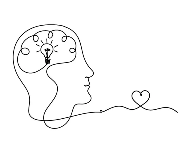 Hombre Silueta Cerebro Corazón Como Dibujo Línea Sobre Fondo Blanco — Archivo Imágenes Vectoriales