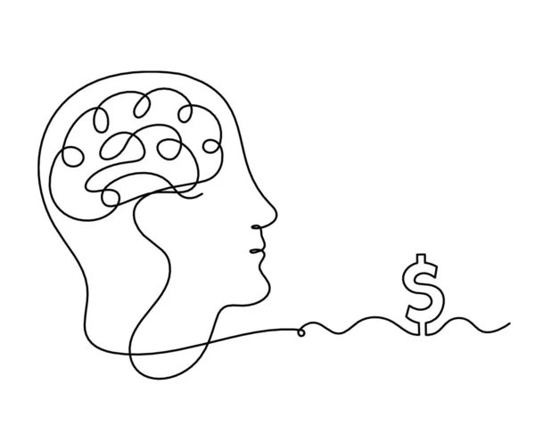 男シルエット脳とドルとして線画上の白い背景 — ストックベクタ