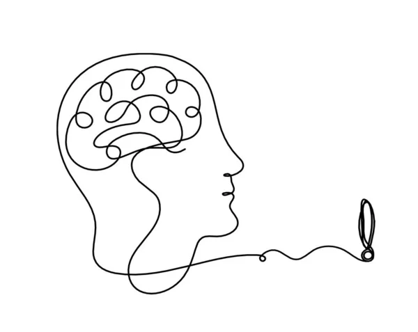 Homme Silhouette Cerveau Point Exclamation Comme Dessin Ligne Sur Fond — Image vectorielle