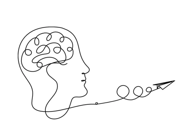 Hombre Silueta Cerebro Papel Plano Como Dibujo Línea Sobre Fondo — Vector de stock
