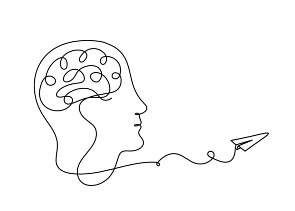 Hombre Silueta Cerebro Papel Plano Como Dibujo Línea Sobre Fondo — Archivo Imágenes Vectoriales