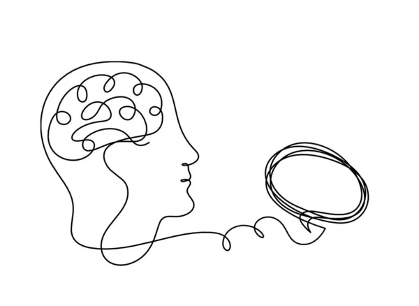 Άνθρωπος Silhouette Εγκεφάλου Και Σχόλιο Γραμμή Σχέδιο Λευκό Φόντο — Διανυσματικό Αρχείο