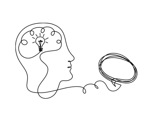 男シルエット脳と白の背景に線画としてコメント — ストックベクタ