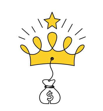 Beyaz arkaplanda çizgi çizimi olarak dolar içeren soyut renk tacı