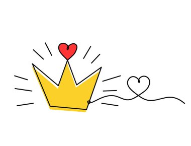 Beyaz arkaplan üzerine çizgi olarak kalp ile soyut renk taç