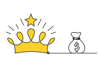 Beyaz arkaplanda çizgi çizimi olarak dolar içeren soyut renk tacı