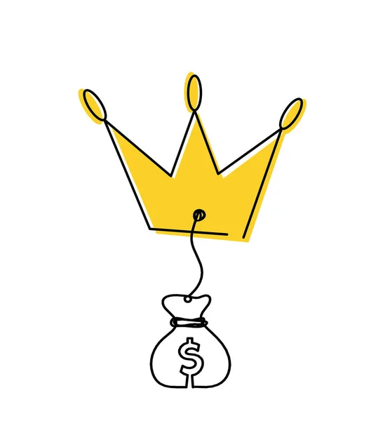 Abstrakt Färg Krona Med Dollar Som Linje Ritning Vit Bakgrund — Stockfoto