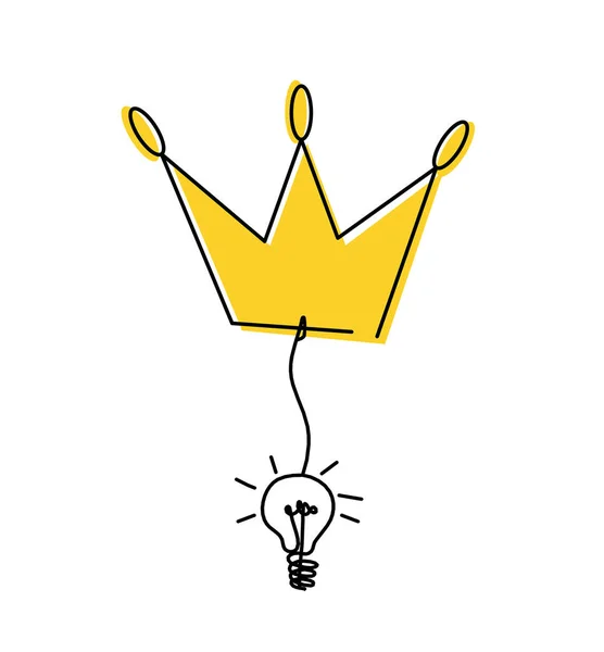 白い背景に線画として電球と抽象的な色の王冠 — ストック写真