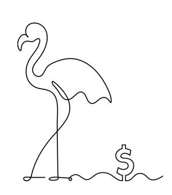 Soyut flamingo silueti ve beyaz üzerine çizgi çizmek için dolar