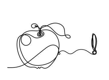 Beyaz arkaplanda ünlem işareti olan çizgi elması çizimi