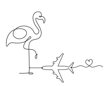 Soyut flamingo silueti ve beyaz üzerine çizgi çizen düzlem