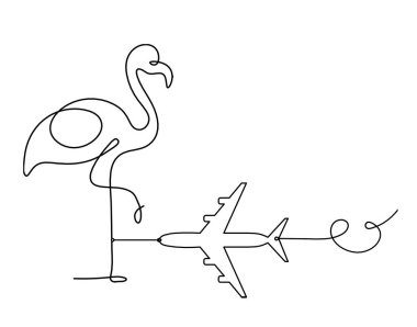 Soyut flamingo silueti ve beyaz üzerine çizgi çizen düzlem