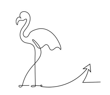Soyut flamingo silueti ve beyaz üzerine çizgi çizen yön