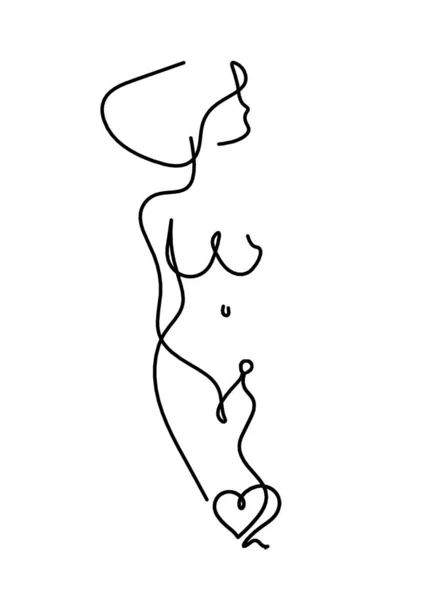 以心脏为线条画图的白色女性侧写体 — 图库矢量图片
