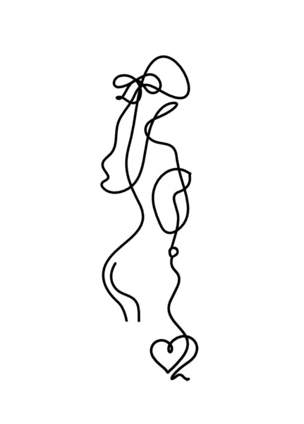 Frau Silhouette Körper Mit Herz Als Linienzeichnung Bild Auf Weiß — Stockvektor