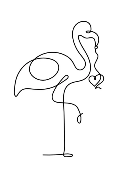 Soyut Flamingo Silueti Beyaz Üzerine Çizgi Çizen Kalp — Stok Vektör