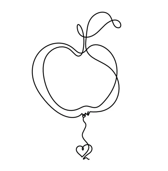 Ritning Linje Äpple Med Hjärta Den Vita Bakgrunden — Stock vektor