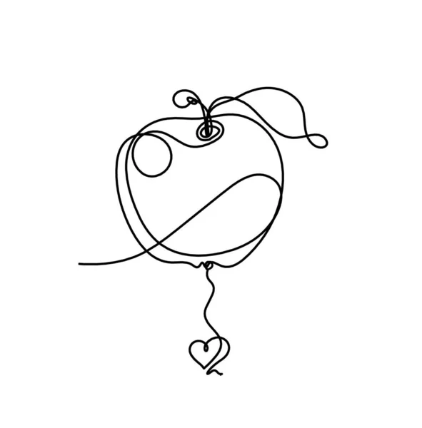 Zeichnungslinie Apfel Mit Herz Auf Weißem Hintergrund — Stockvektor