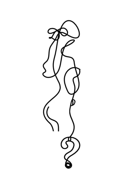 白い上に線画として疑問符と女性のシルエットボディ — ストックベクタ