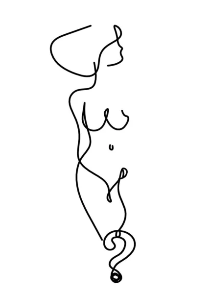 Frau Silhouette Körper Mit Fragezeichen Als Linie Zeichnung Bild Auf — Stockvektor