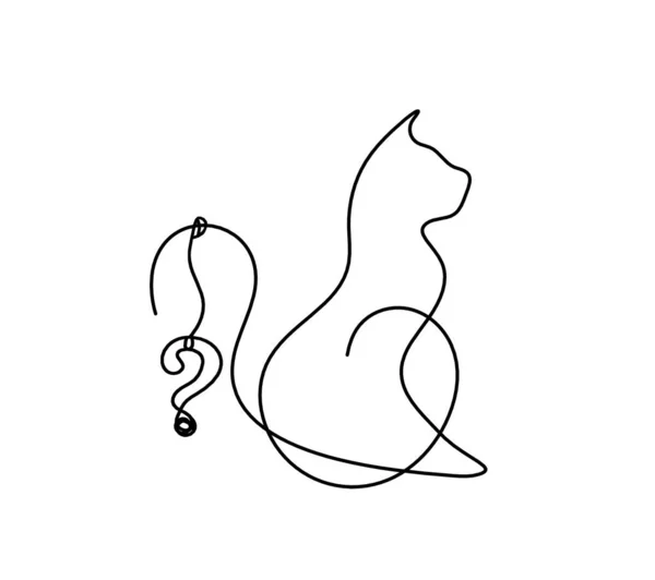 Silhouet Van Abstracte Kat Met Vraagteken Lijn Tekening Wit — Stockvector