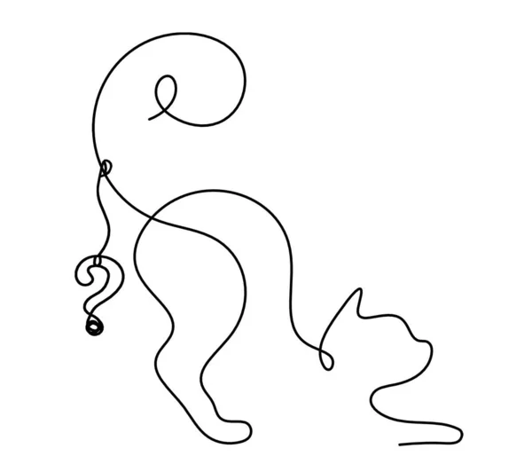 Silhueta Gato Abstrato Com Ponto Interrogação Linha Desenho Branco — Vetor de Stock