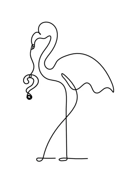 Soyut Flamingo Silueti Soru Işareti Beyaz Üzerine Çizgi Çizimi — Stok Vektör