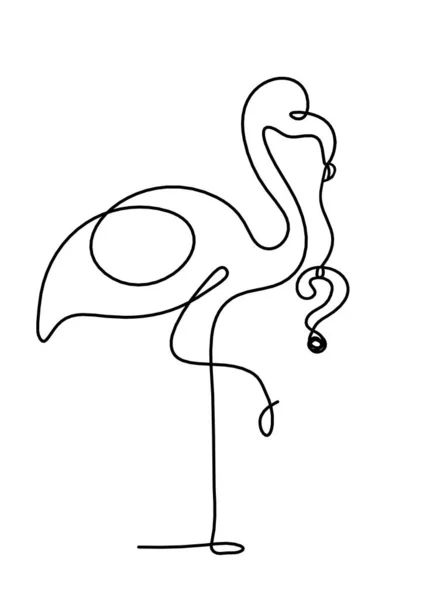 Soyut Flamingo Silueti Soru Işareti Beyaz Üzerine Çizgi Çizimi — Stok Vektör