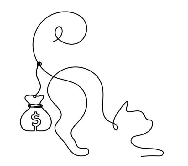 Silueta Abstraktní Kočky Dolarem Liniové Kresbě Bílém — Stockový vektor