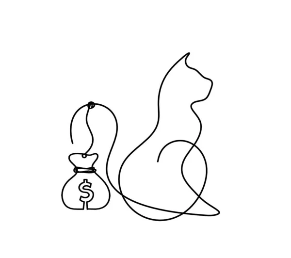 Soyut Kedi Silueti Beyaz Üzerine Dolar Çizilmiş — Stok Vektör