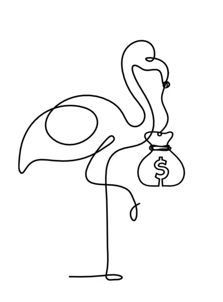 Soyut Flamingo Silueti Beyaz Üzerine Çizgi Çizmek Için Dolar — Stok Vektör