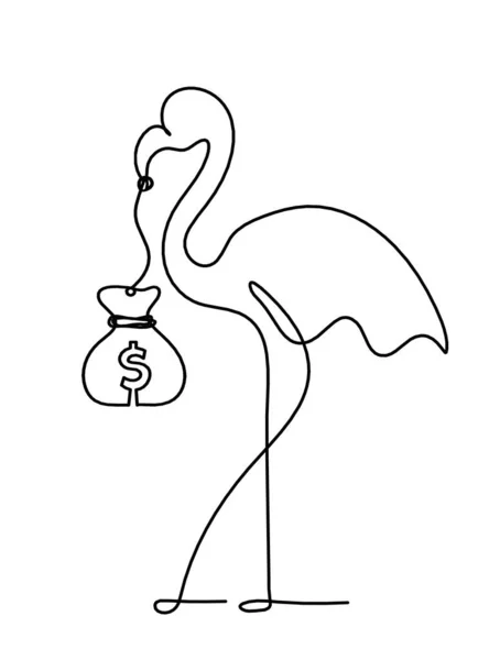 Silhuett Abstrakt Flamingo Och Dollar Som Linje Ritning Vitt — Stock vektor