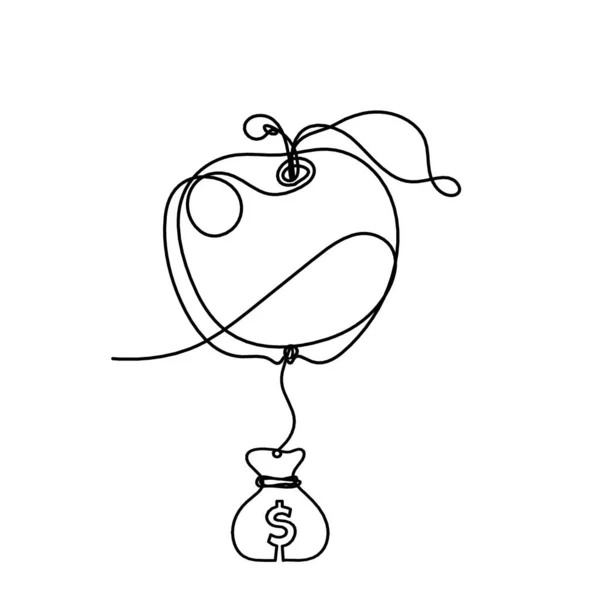Kreslení Čára Jablko Dolarem Bílém Pozadí — Stockový vektor