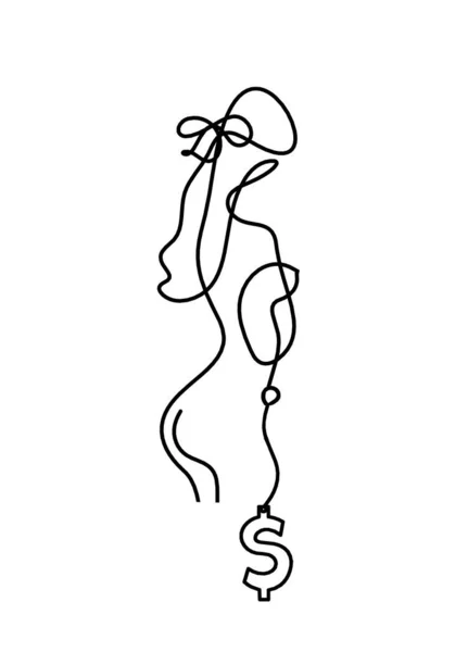 Frau Silhouette Körper Mit Dollar Als Linienzeichnung Bild Auf Weiß — Stockvektor