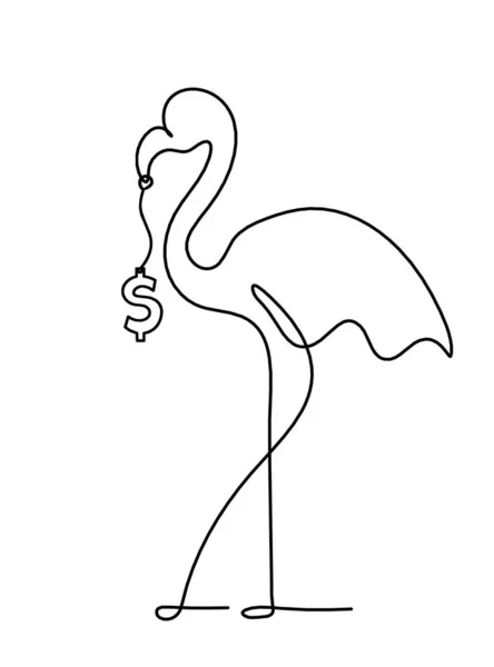 Силуэт Абстрактного Фламинго Доллара Виде Линии Рисующей Белом — стоковый вектор