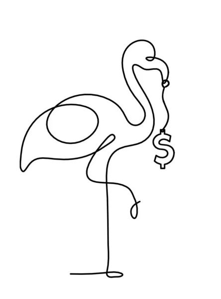 Silhuett Abstrakt Flamingo Och Dollar Som Linje Ritning Vitt — Stock vektor