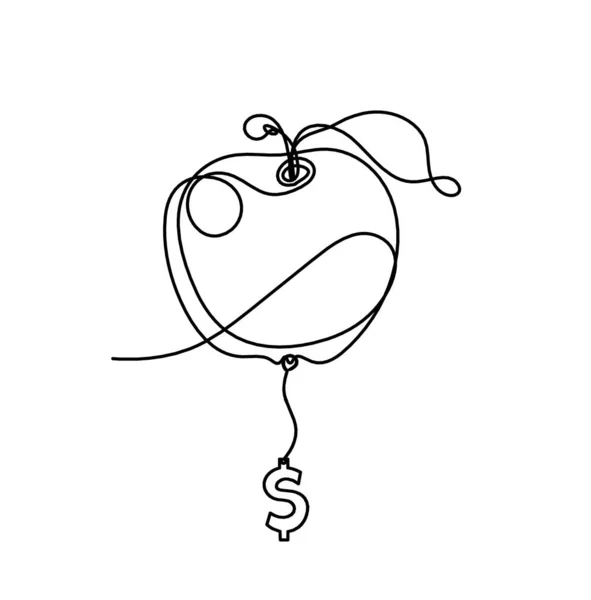 Zeichnungslinie Apfel Mit Dollar Auf Weißem Hintergrund — Stockvektor