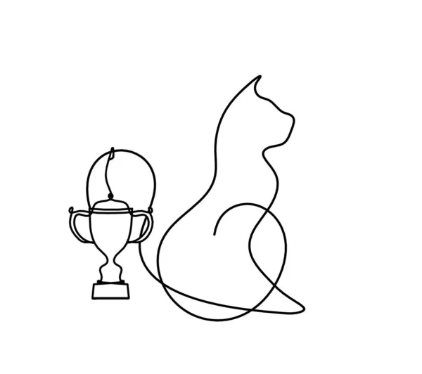Silhouette Abstract Cat Trophy Line Drawing White — Stock Vector