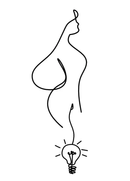 Corpo Silhueta Mulher Com Lâmpada Como Imagem Desenho Linha Branco — Vetor de Stock