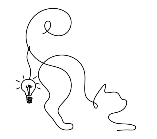 Силуэт Абстрактной Кошки Лампочкой Линии Рисунок Белом — стоковый вектор