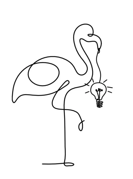 Silueta Abstraktního Plameňáka Žárovky Jako Čára Kresby Bílém — Stockový vektor
