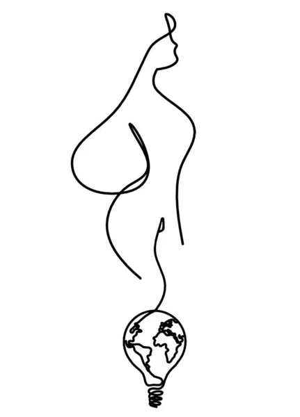 Cuerpo Silueta Mujer Con Bombilla Como Imagen Dibujo Línea Blanco — Vector de stock