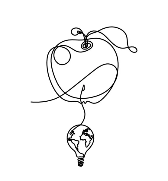 Ligne Dessin Pomme Avec Ampoule Sur Fond Blanc — Image vectorielle