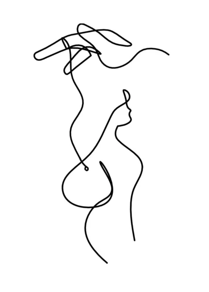 Cuerpo Silueta Mujer Con Mano Como Imagen Dibujo Línea Blanco — Vector de stock