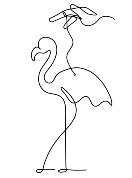 Silhouette Von Abstraktem Flamingo Und Hand Als Linienzeichnung Auf Weiß — Stockvektor