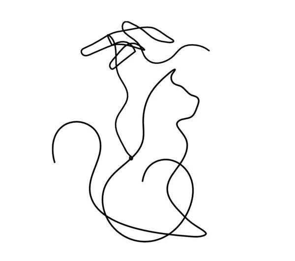Silhueta Gato Abstrato Com Mão Linha Que Desenha Branco — Vetor de Stock